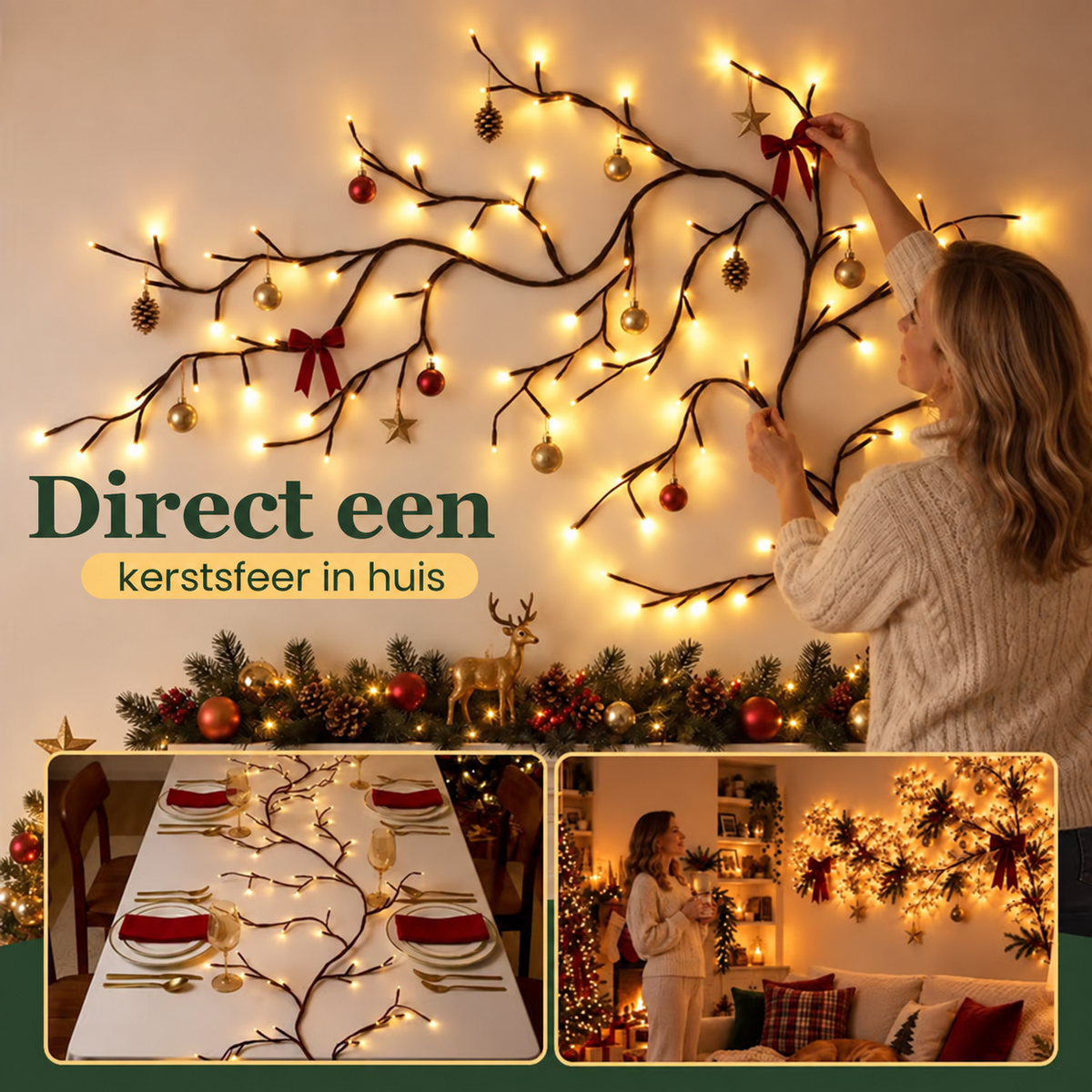 Lumfy WillowLight™ | Kerstverlichting met 72 LED’s & 8 lichtstanden