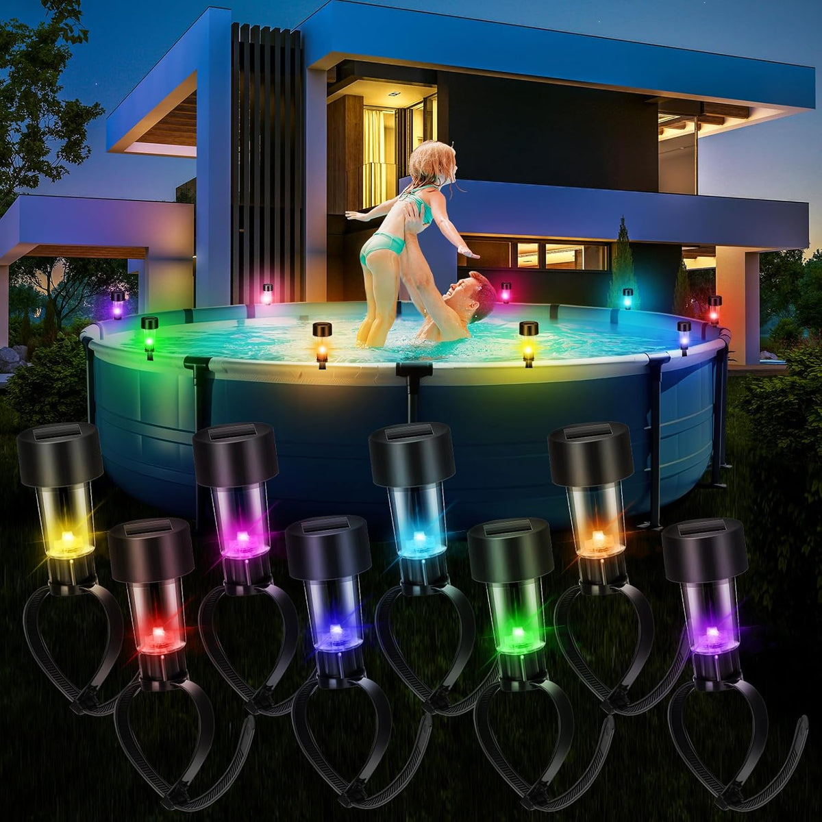 SolarSplash – Set van 6 zonne-zwembadlampen voor bovengrondse zwembaden