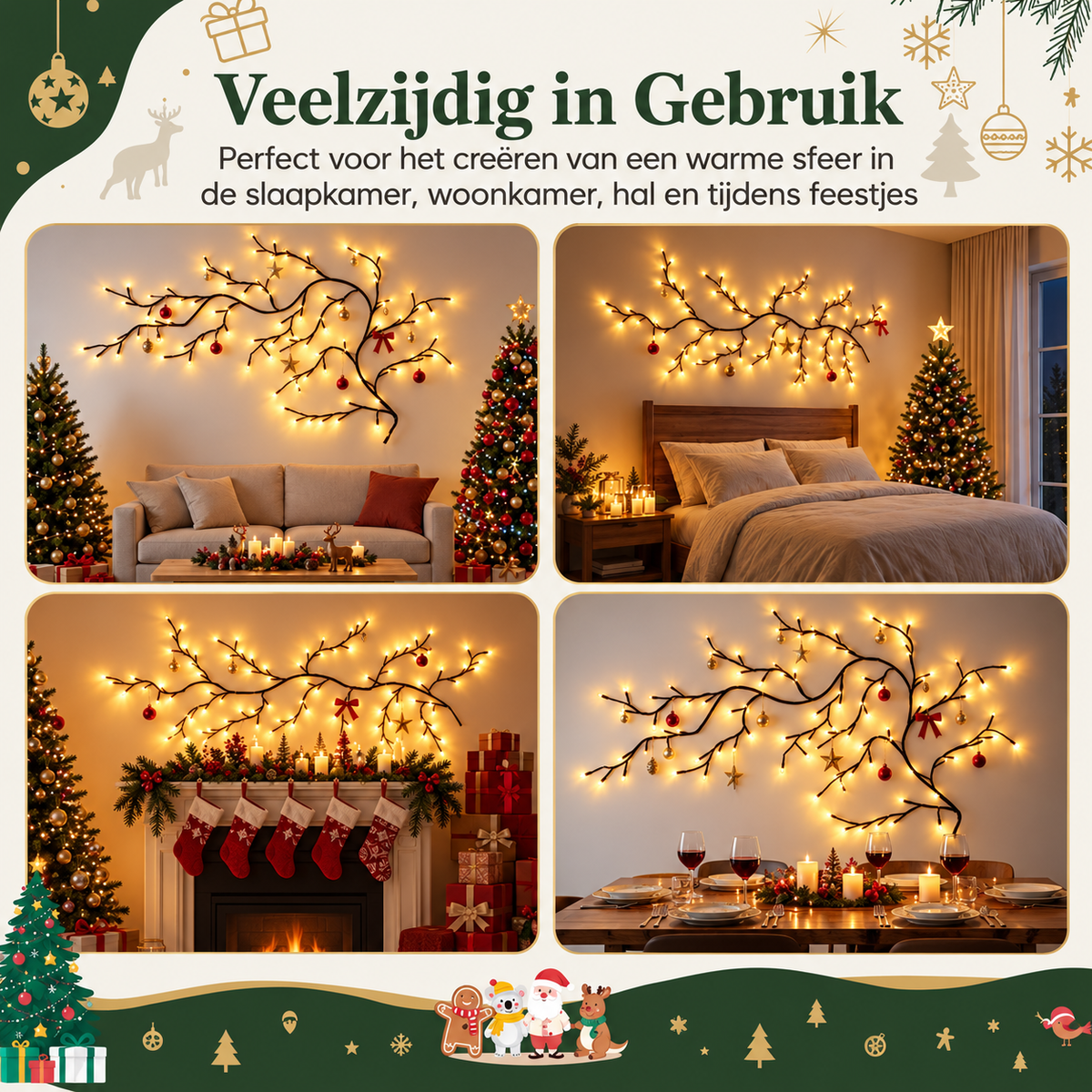 Lumfy WillowLight™ | Kerstverlichting met 72 LED’s & 8 lichtstanden