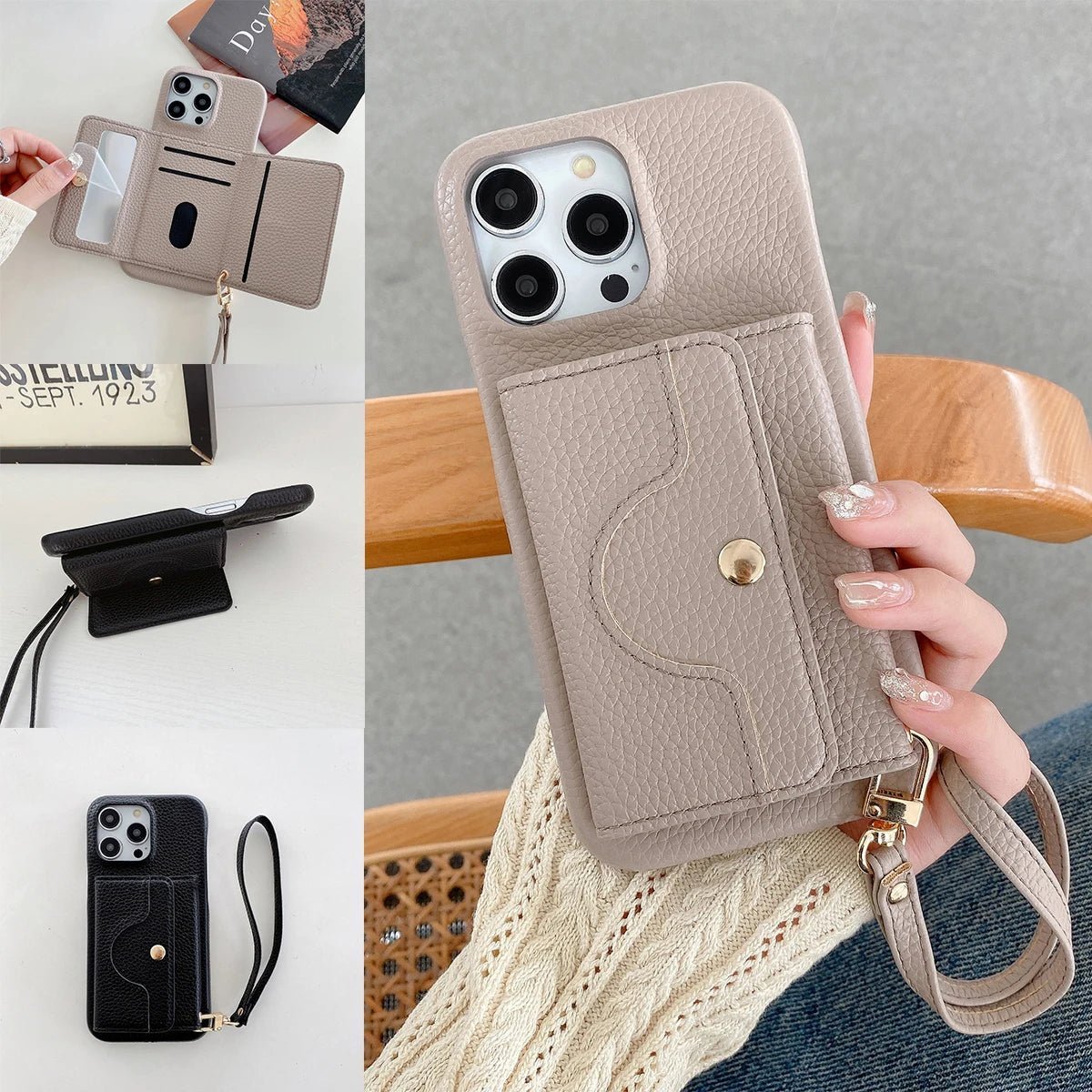 Luxe gespiegeld leren kaarthouder telefoonhoesje